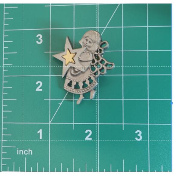 Vintage Silver & Gold Tone Guardian Angel Christmas Star Lapel Pin - Picture 8 of 9